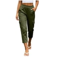 thumbnail image 4 of Womens Capris Pants for Outdoor Hiking High Waist Lounge Cropped with Pockets Army Green Casual Cargo Pants Size L, 4 of 9