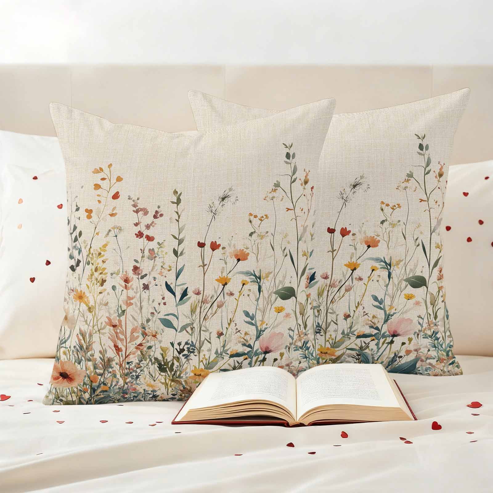 Pack of 2 Outdoor Pillow Covers 24x24 Inch Waterproof Vintage Botanical Throw Pillow Covers,Decorative Couch Pillow Case Sham Spring Floral Summer Botanical Rustic Patio Pillowcases Cushion Cover