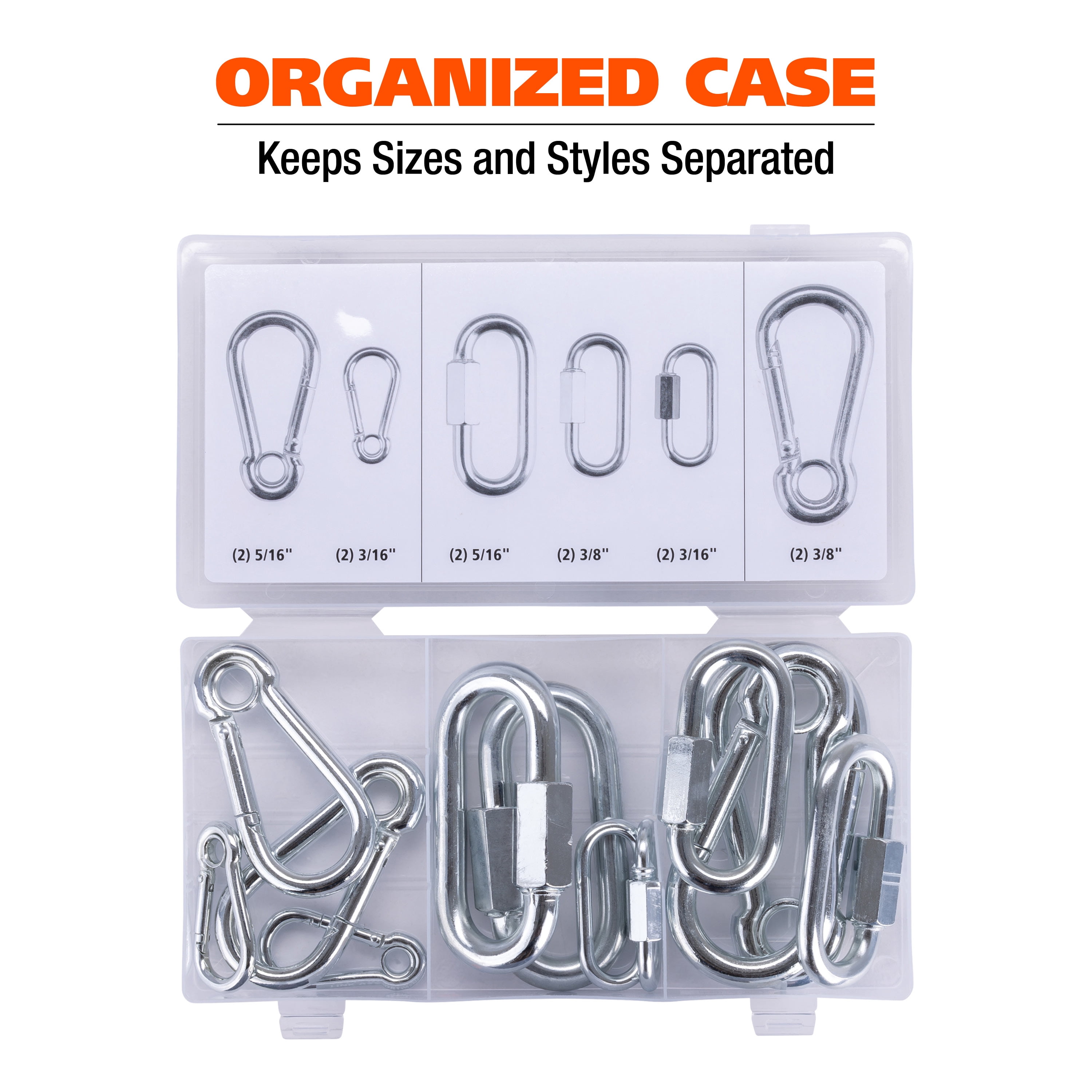 GreatNeck Steel Quick & Spring Link Assortment, 12 Piece Set, Durable Hardware Screws for Rigging & Securing