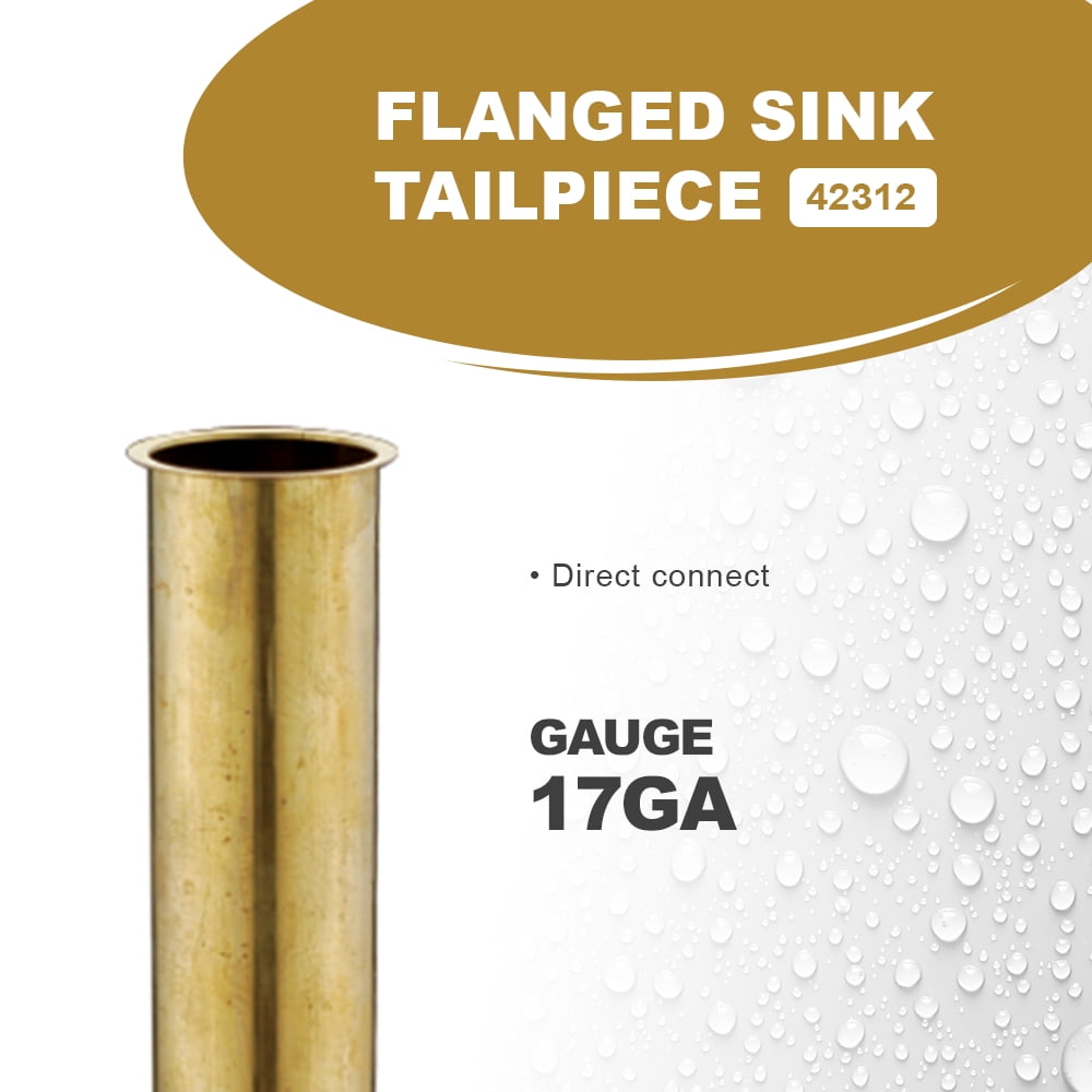 Highcraft 23124 Flanged Sink Tailpiece for Tubular Drain Applications, 1-1/2 in. x 12 in., 17GA Brass