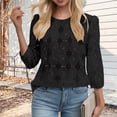 thumbnail image 4 of Craaazy Women's Relaxed Fit Crew Neck Blouse, Solid Color 3/4 Sleeve Lace Eyelet Top, Loose Comfy Floral Lace Casual Tee for Spring & Summer Gifts, 4 of 6
