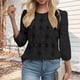 thumbnail image 4 of Craaazy Women's Relaxed Fit Crew Neck Blouse, Solid Color 3/4 Sleeve Lace Eyelet Top, Loose Comfy Floral Lace Casual Tee for Spring & Summer Gifts, 4 of 6