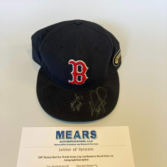 David Ortiz Signed 2007 World Series Game Used Baseball Hat MEARS  Beckett COA