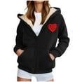 thumbnail image 4 of Omexry Womens Coats, Winter Coats for Women Women's Fashionable Printed Fleece Hooded Sweatshirt Jacket Black XXL, 4 of 7