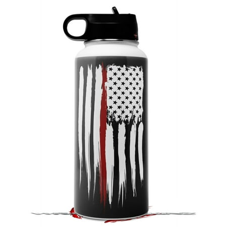 Skin Wrap Decal compatible with Hydro Flask Wide Mouth Bottle 32oz Brushed USA American Flag Red Line (BOTTLE NOT INCLUDED)