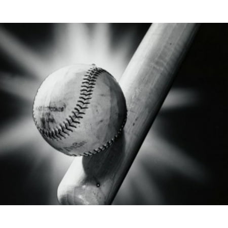 Close-up of a baseball and a baseball bat Stretched Canvas - (24 x