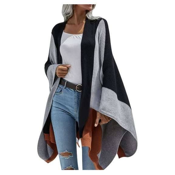 QUYUON Women's Cardigan Sale Long Sleeve Cardigan for Women Plus Size Polyester Lightweight Cardigans Women Cardigan Jacket Style Q-1822 Winter Knit Sweater Outerwear Coat Black S