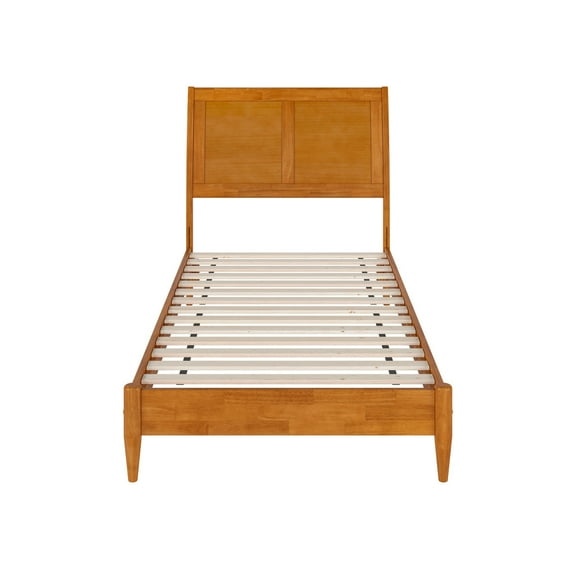 HomeStock Rustic Revival Twin XL Solid Wood Low Profile Sleigh Platform Bed in Light Toffee Stained Finish - 87.34"L x 42.6"W x 44.29"H, Slat Included