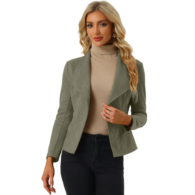 Chaqueta de gamuza sintética Allegra K Verde Oliva M