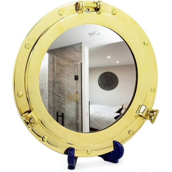 Porthole Mirror Solid Brass - Functional Nautical Home Decor | Ship's Porthole Frame with Wall Mirror | Vintage Maritime Wall Art | Decorative Round Mirror Coastal & Beach-Themed Spaces (30 Inches)