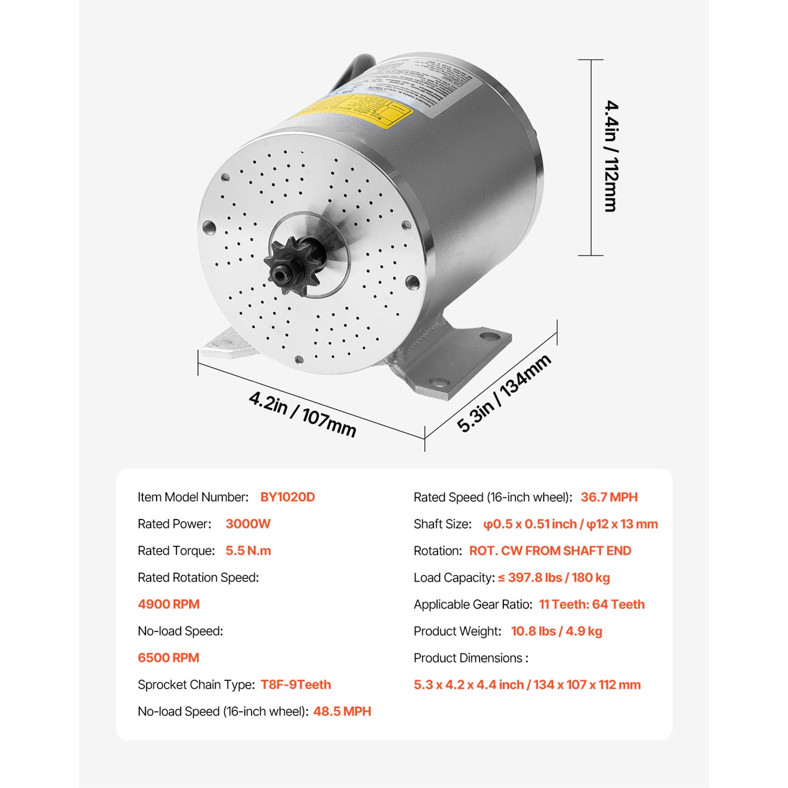KFFKFF 3000W Brushless DC Electric Motor, 72V 4900rpm, Ideal for Go Kart, Electric Dirt Bike, E-Bike, Motorcycle Scooter, DIY Projects
