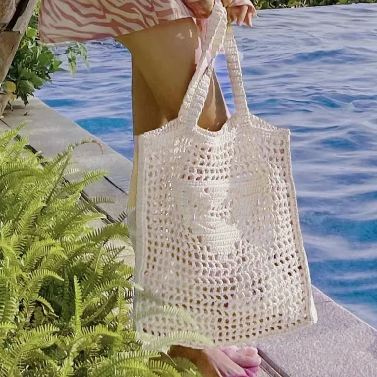 Dicasser 2PACK Handmade Straw Bag,Travel Beach Fishing Mesh Bag, Straw  Woven Bag Female Pastoral Style Weaving Hollow Shoulder Bag 