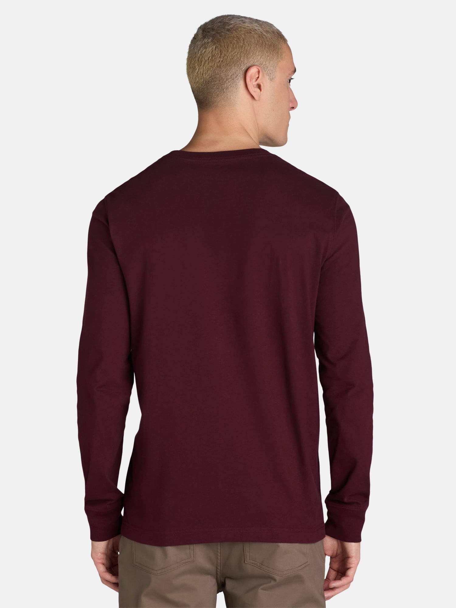George Men's & Big Men's Relaxed Fit Cotton Crewneck T-Shirt with Long Sleeves, Size XS-3XL