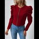 thumbnail image 5 of Chaqueta Corta de Larga para Mujer, con Cremallera, Abrigo, Ropa de Abrigo, Atuendo de Otoño, Chaquetones Rojo S, 5 of 7