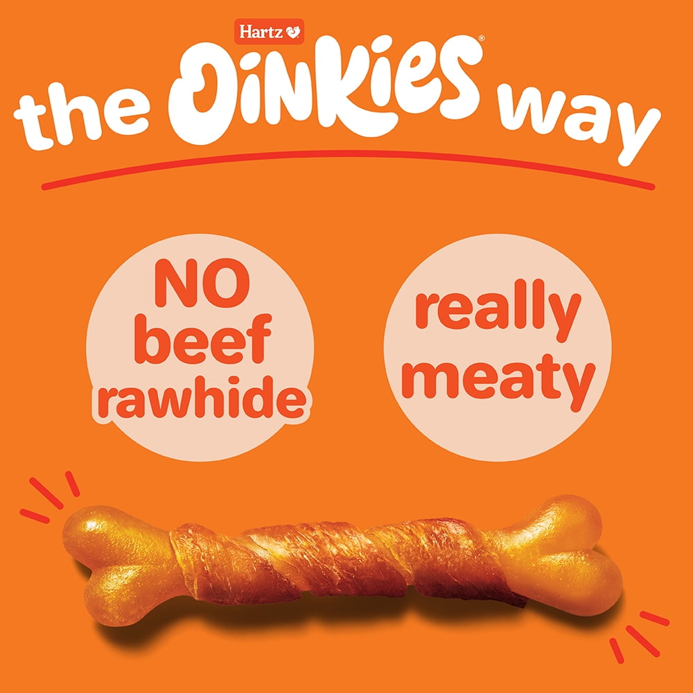 Hartz Oinkies Rawhide-Free Long Lasting Chew Bone Chicken Wrapped Dog Treats, 12.3oz (25 Count)