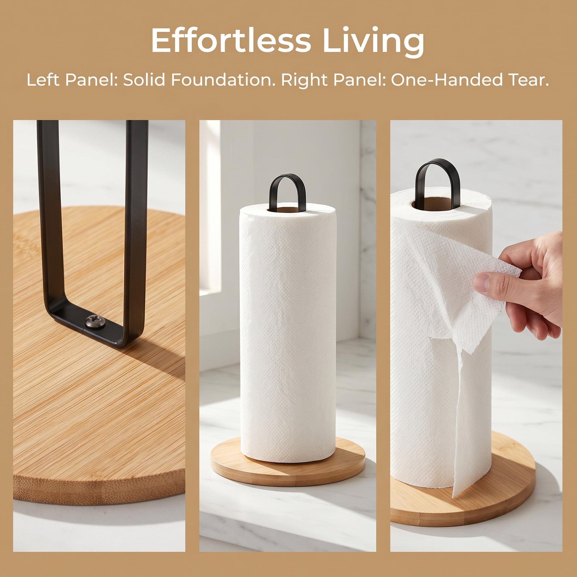 Unique Bargains Paper Towel Holder Countertop Base Dispenser Metal Black A 10.2x6.3inch
