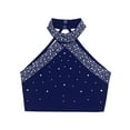 thumbnail image 3 of CHICTRY Kids Girls 3Pcs Cheerleading Outfits Rhinestone Shiny Dance Tank Top and Shorts Headwear Set Navy Blue 12, 3 of 7