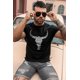 thumbnail image 1 of ABPHQTO Camiseta de manga corta ajustada con estampado de cabeza de vaca y letras negras para hombre, 1 of 5