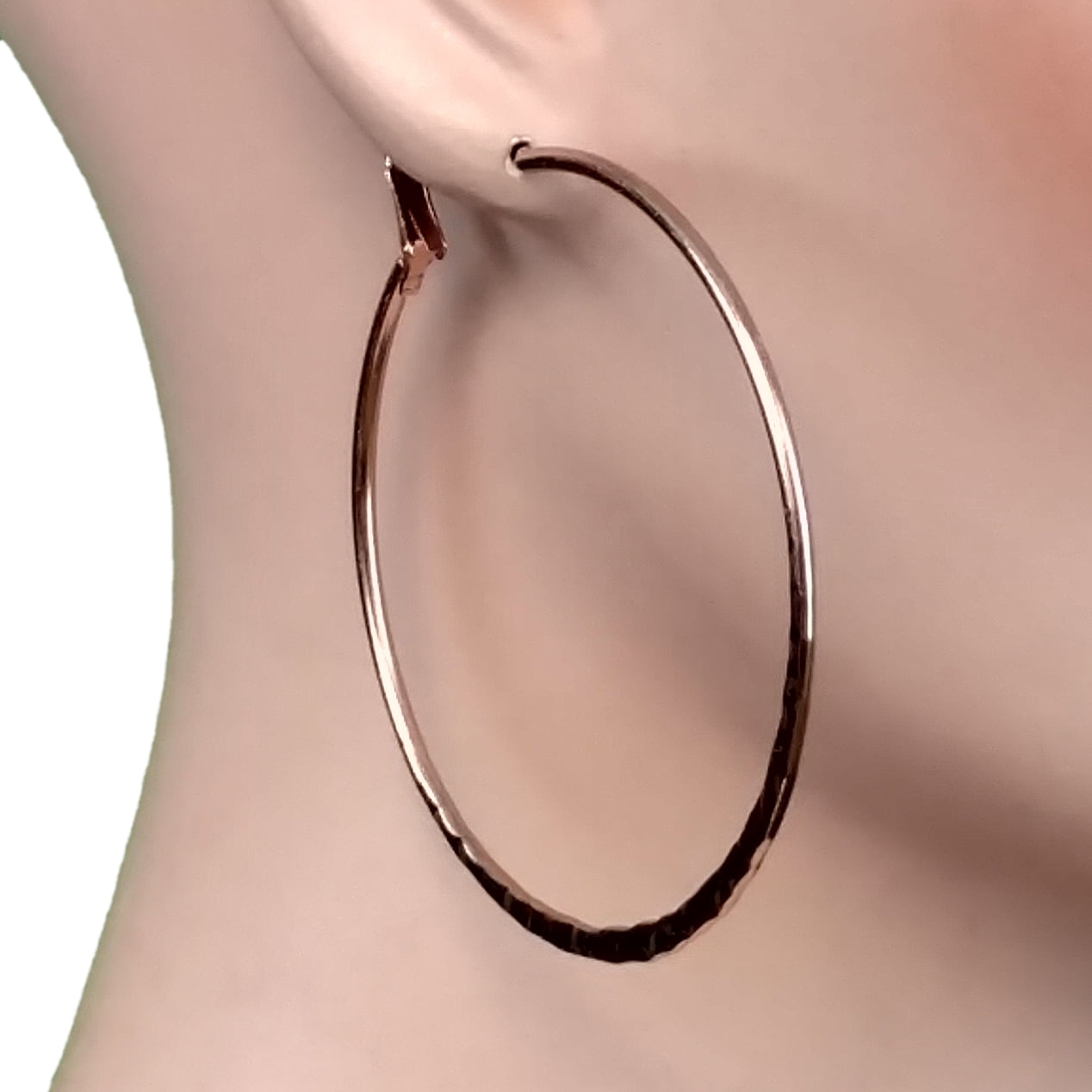 Ky &amp; Co - Rose Gold Tone Hammered 2 5/8&quot; Oversized Large Latchback Hoop Earrings Made In USA