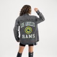 thumbnail image 2 of Women's Gameday Couture Black Los Angeles Rams Oversized Style's the Limit Micro-Rhinestone Stripe Washed Denim Button, 2 of 4