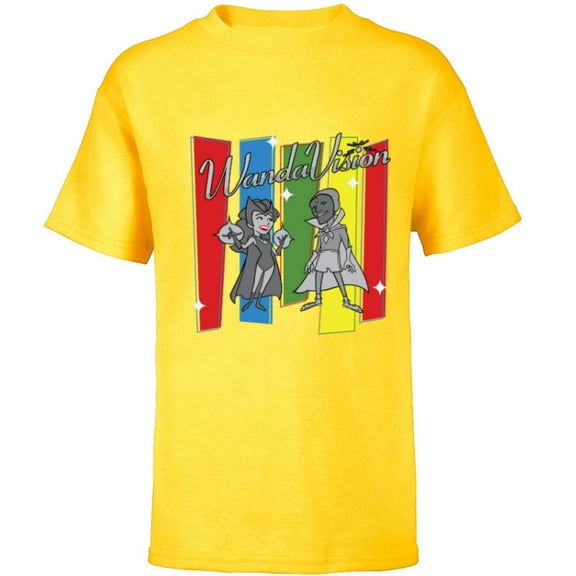 Marvel Studios WandaVision Logo TV Toon B&W Disney - Short Sleeve T-Shirt for Kids - Customized-Yellow