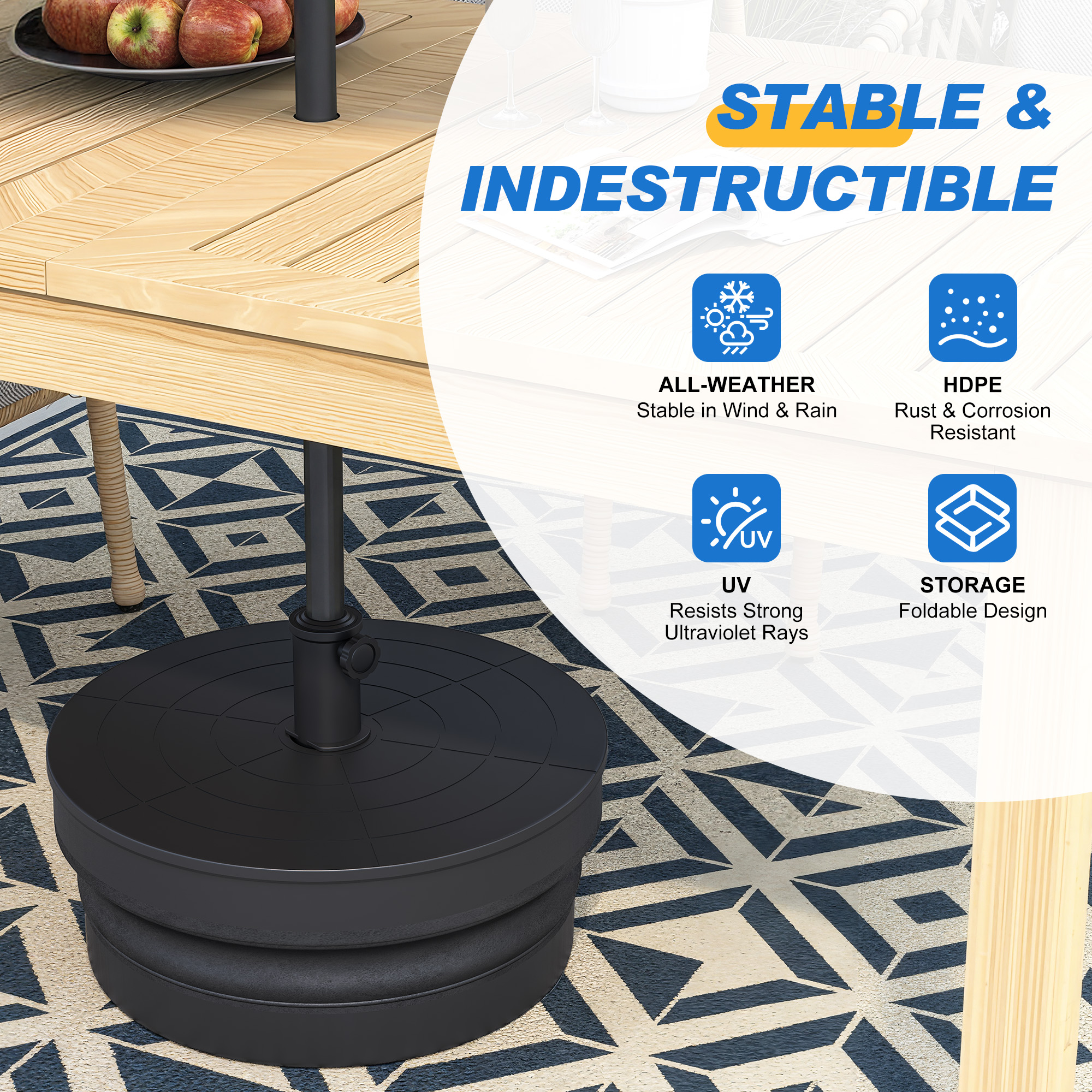 CozyHome Foldable Umbrella Base With 15-18.9in Outdoor Umbrella for Patio, Black