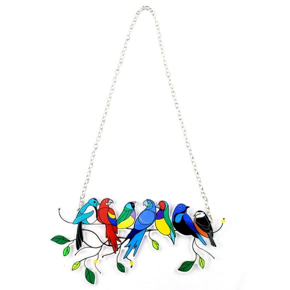Multicolor Birds On A Wire High Stained Glass Window Panel, Bird Series Ornamen