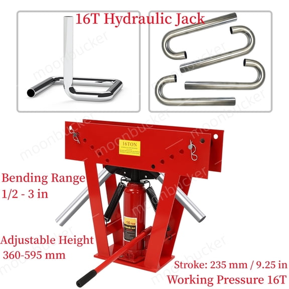 Hydraulic Pipe Tube Bender Tool Manual Heavy-Duty Pipe Bending Machine 16T Red For Construction, Chemical, Pipeline, Petroleum