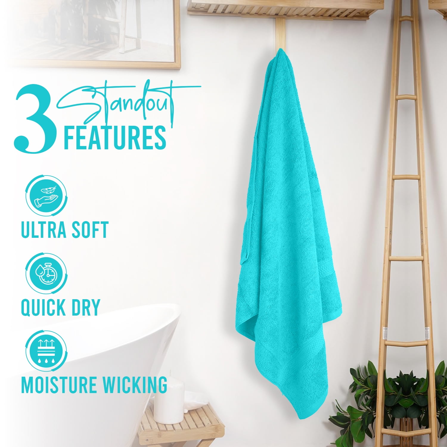 Dan River Bath Towel 4 Pack 27x54 in Ultra Soft Quick Drying Cotton Towel - Aqua