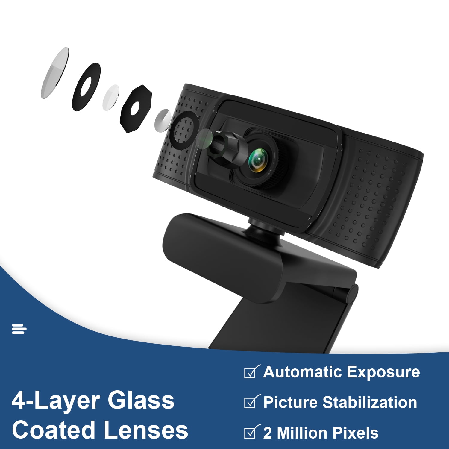Anivia 1080p HD Fixed Focus Webcam, USB Camera with Microphone Free Cover Slide,Video Calling Computer Camera, Built-in Mic, Flexible Rotatable Clip(The Tripod not Included&Ship from USA）