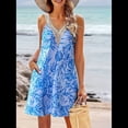 thumbnail image 4 of Vestidos de Verano para Mujer, de Playa, con Encaje, Escote en V, Informales, Estampado Tropical, Sin Mangas, Cortos. Azul XXL, 4 of 7