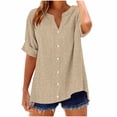 thumbnail image 3 of Craaazy Summer Women's Loose Fit Graphic Print V Neck Short Sleeve Button Front Blouse for Daily Outfits Gifts, 3 of 5