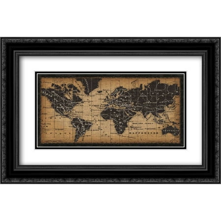 Old World Map 2x Matted 24x16 Black Ornate Framed Art