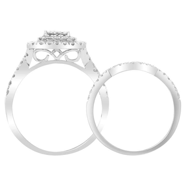 Forever Bride 10K White Gold 1 CTTW Diamond Cushion Halo Twist