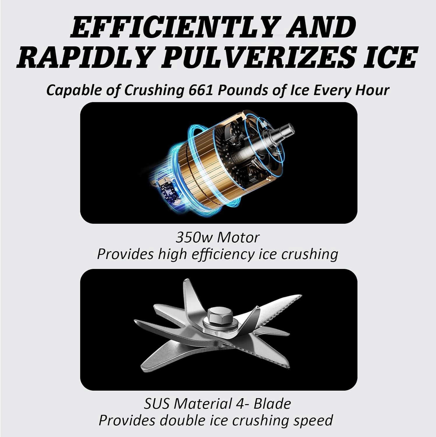661 LBS/H Commercial Ice Crusher, 350W Electric Snow Cone Machine with 4 Blades, Stainless Steel Shaved Ice Machine with 38 L Ice Storage Box for Restaurants, Bars, Home and Commercial Use