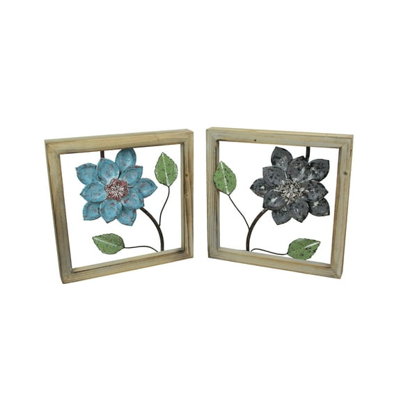 Things2Die4 2 Piece Sculpted Metal Flowers Wall Hanging Set With Wood Frames