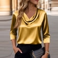 thumbnail image 5 of Dressy Tops for Women 3/4 Length Sleeve Silk Satin Blouses Business Work T Shirts Loose Fit Cowl Neck Spring Summer Outfits 2026 #03Gold 2XL, 5 of 6