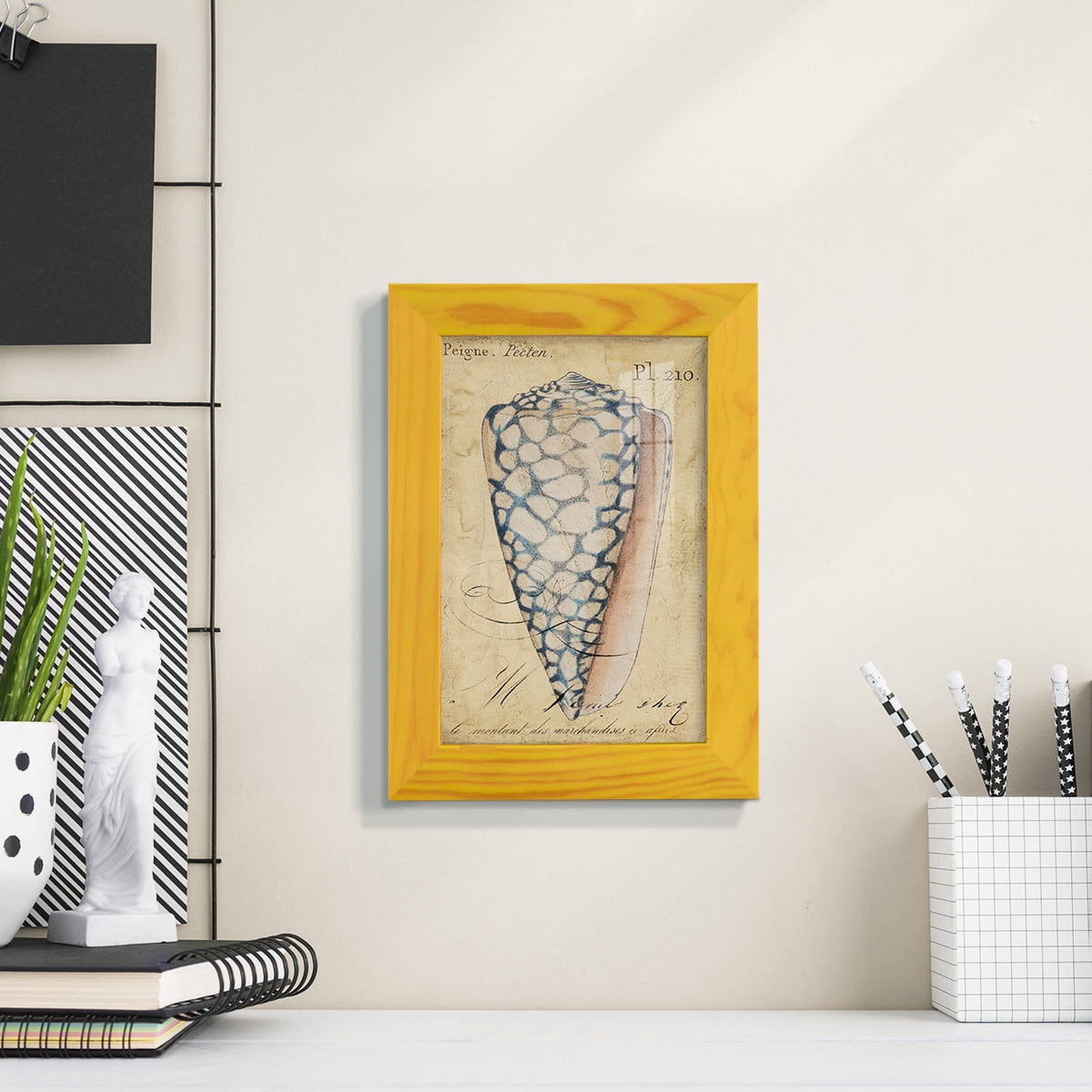 Seashell Ephemera IV - Framed Print w/glass - Sunflower Yellow