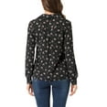 thumbnail image 3 of INSPIRE CHIC Women's 1950s Vintage Long Sleeve Printed Button Down Tops L Black Floral, 3 of 5