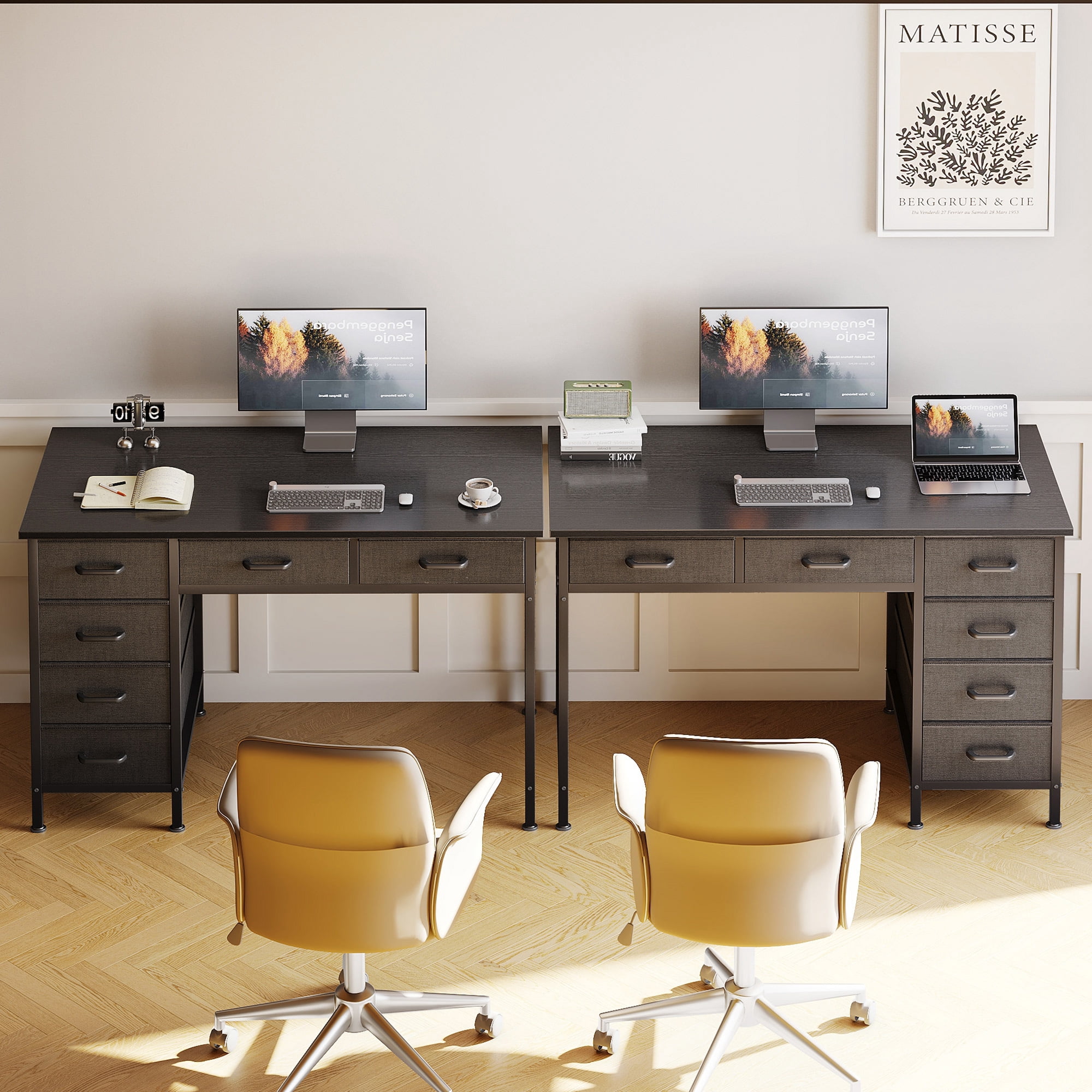 Casacomoda 40" Home Office Desk with 6 Drawers, Modern Computer Desk with Small Space, Corner Computer Desk, Black
