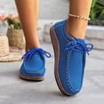 thumbnail image 2 of Womens Loafers Solid Color Lace up Lightweight Boat Shoes Casual Arch Support Slip on Flat Walking Shoes Blue Size 8.5, 2 of 8