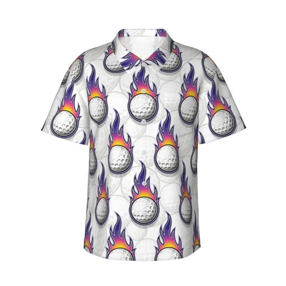 Vsdgher Chemises Hawaïennes pour Hommes à Imprimé Balles de Golf Boutonnées Chemises de Plage Tropicales Vêtements de Vacances -TG