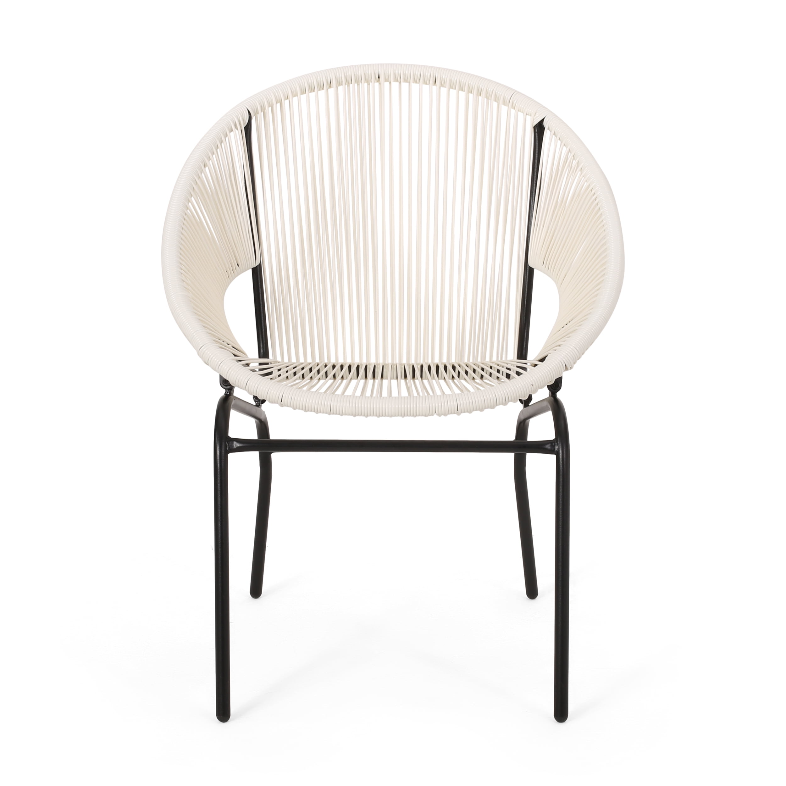 Hayk Outdoor Modern Faux Rattan Club Chair, Set of 2, White and Black