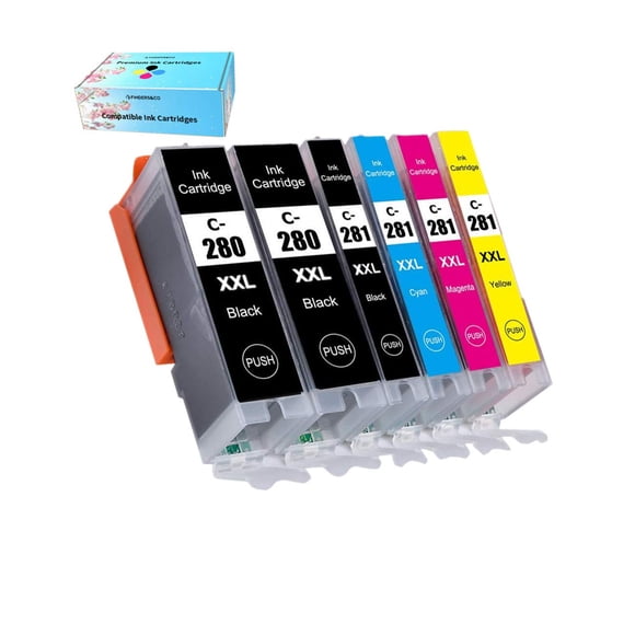 6 Pack PGI-280 XXL CLI-281 XXL 280 281 Ink Cartridges Replacement for Canon PIXMA TS9120 TS6320 TS8120 TS8220 TS8320 (2 PGBK, 1 BK, 1 C, 1 M, 1 Y)
