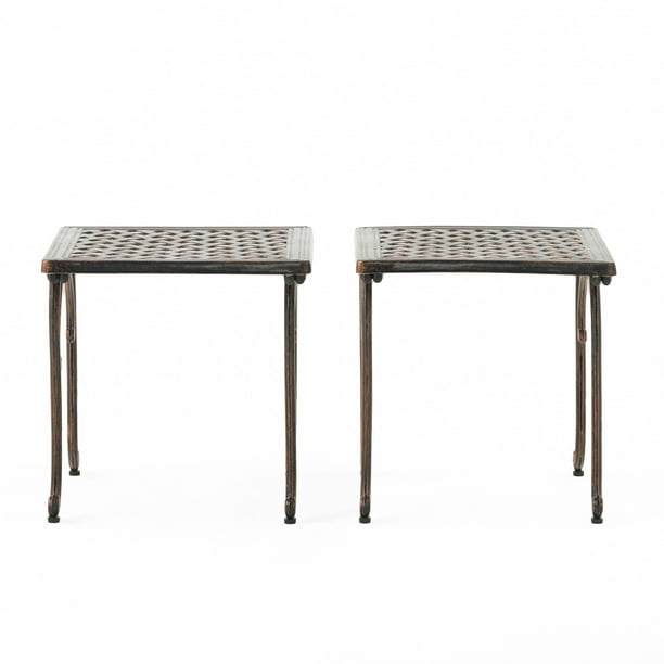 Rushmore Square Cast Outdoor End Table (Set of 2), Shiny Copper
