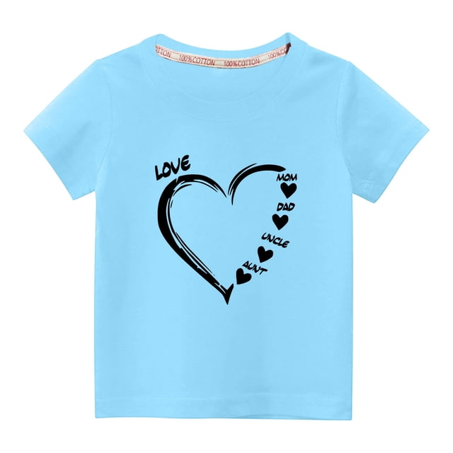 Penkiiy Haut à Manches Courtes Imprimé Cœur pour Enfants Garçons Filles, Col Rond, Couleur Unie, 3-4 Ans, Bleu