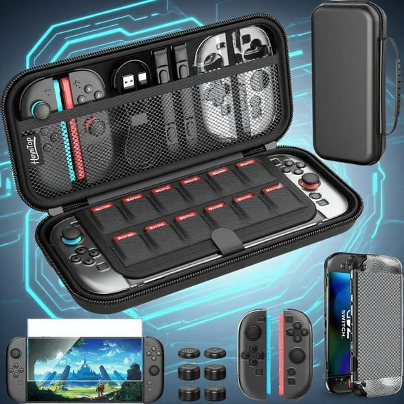 Switch 2 Case for Nintendo Switch 2, Protective Case Set with PC Cover and TPU Grip Cover, Large Capacity Storage Design for Nintendo Switch 2 Accessories