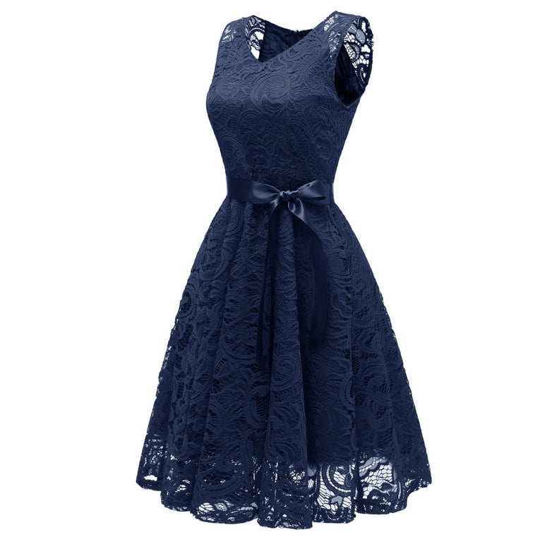 PEASKJP Summer Dresses 2023 for Women a-Line Formal Dress with Belt Dress  Navy Blue XL - Walmart.com