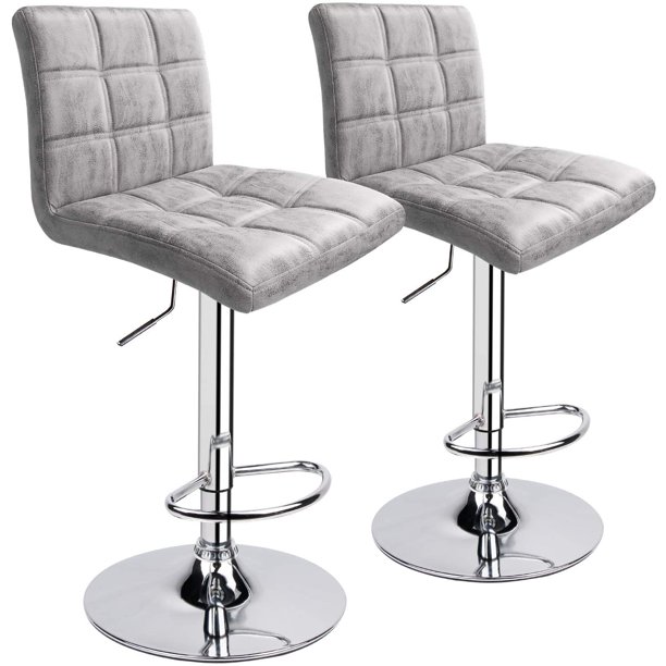 Modern Square PU Leather Adjustable Bar Stools with Back, Set of 2