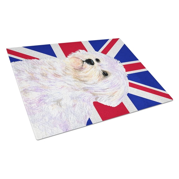 Caroline's Treasures Maltese with English Union Jack British Flag Glass Cutting Board Large Size